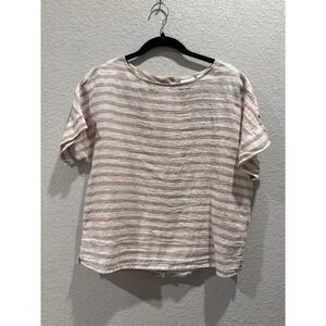 NWT Sigrid Olsen Striped Linen Button Back Short Sleeve Top Women Size S